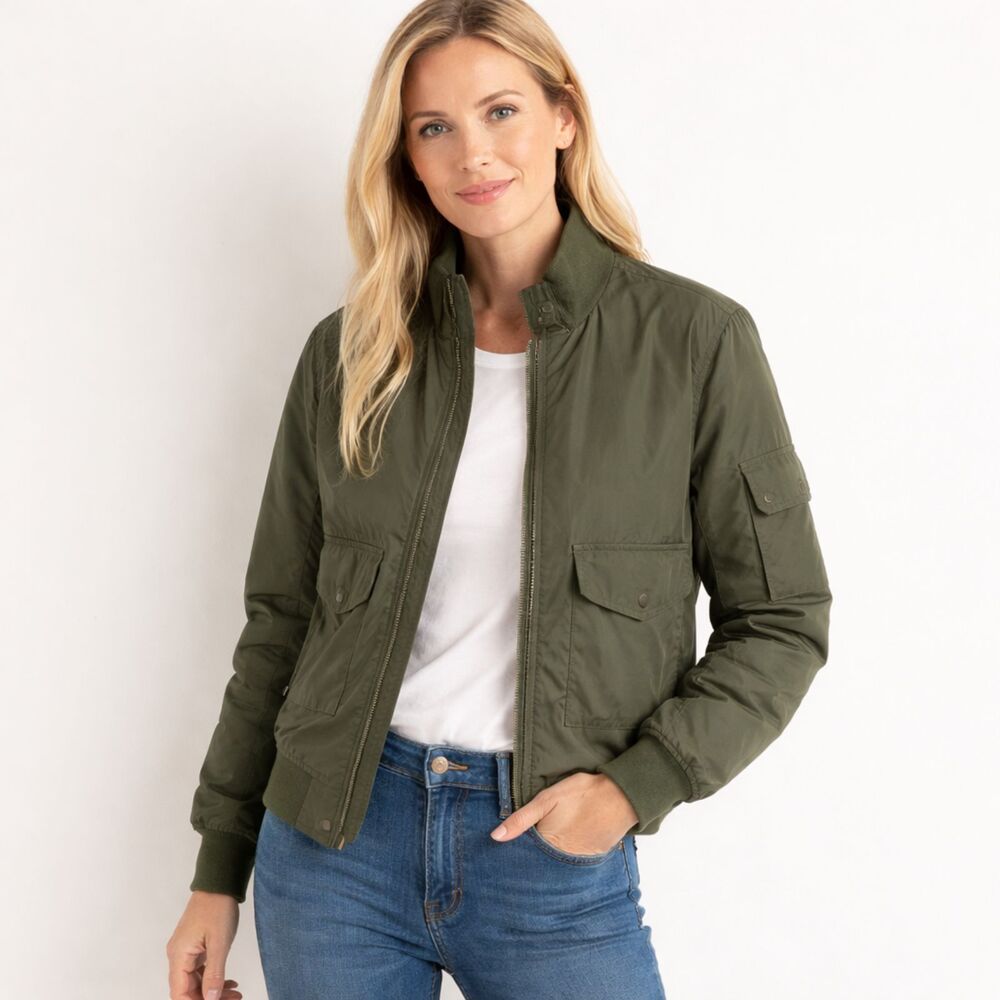 Ines de la Fressange x Uniqlo Womens S Olive Quilted Bomber Jacket Chic